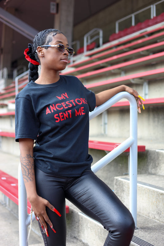 My Ancestors Sent Me. Black & Red Tee